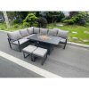 Fimous Aluminum Outdoor Garden Furniture Corner Sofa Gas Fire Pit Table Sets 2 Stools Gas Heater Burner Dark Grey 8 Seater