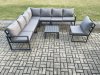 Fimous 8 Seater Patio Outdoor Garden Furniture Aluminium Lounge Corner Sofa Set with Square Coffee Table Dark Grey