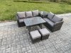 Fimous High Back PE Rattan Sofa Set Outdoor Garden Furniture Dining Table Set Love Sofa 3 Seater Sofa 2 Small Footstool Side Table