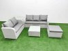 Fimous 6 Seater PE Rattan Wicker Garden Furniture Patio Conservatory Sofa Set with Square Coffee Table 3 Seater Sofa Love Sofa Big Footstool Side Table