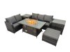 Fimous Garden Outdoor Rattan Furniture Set Rattan Love Sofa 3 Seater Sofa with Big Footstool 2 Side Tables Dark Grey Mixed