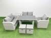 Fimous Rattan Sofa Outdoor Furniture with Dining Table,Side Table,Love Sofa,2 Small Stools Patio Furniture Light Grey 7 Seater