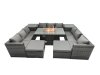 Fimous Rattan Garden Furniture Firepit Dining Set Outdoor 11 Seater Patio with Glass Top Dining Table 2 Side Tables