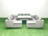 Fimous Rattan Garden Outdoor Furniture Set 11 Seater Garden Sofa Rectangulr Dining Table Set with 2 Big Footstools Side Table Light Grey Mixed