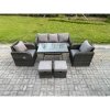 Fimous 7 Seater Rattan Wicker Garden Furniture Patio Conservatory Sofa Set with Rectangular Dining Table Reclining Chair 3 Seater Sofa 2 Small Footstool