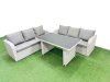 Fimous 6 Seater Rattan Outdoor Dining Table 3 Seater Sofa Set Light Grey