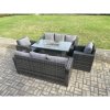 Fimous Rattan Outdoor Garden Furniture Sofa Set Gas Fire Pit Dining Table Gas Heater with 3 Seater Sofa Recling Chair 8 Seater Dark Grey Mixed