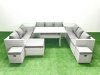 Fimous Rattan Garden Outdoor Furniture Set 12 Seater Garden Sofa Rectangulr Dining Table Set with 3 Footstools 2 Side Tables Light Grey Mixed