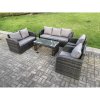 Fimous 7 Seater Dark Grey PE Wicker Rattan Garden Furniture Set Reclining Chair Love Seat 3 Seater Sofa Set Outdoor Rectangular Coffee Table
