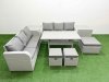 Fimous Outdoor Garden Furniture Sets 9 Seater Wicker Rattan Furniture Sofa Sets with Rectangular Dining Table high Back Lounge Sofa 3 Stools 2 Side Table Light Grey