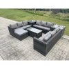 Fimous Outdoor Rattan Garden Furniture Lounge Sofa Set With Oblong Rectagular Coffee Table Big Footstool and 2 Small Stools 2 Side Table