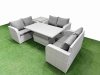 Fimous 6 Seater PE Wicker Rattan Furniture Sofa Sets with Adjustable Lifting Dining or Coffee Table 2 Seater Love Sofa Side Table Light Grey