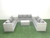 Fimous Rattan Garden Outdoor Furniture Set 9 Seater Garden Sofa Coffee Table Set with Side Table Light Grey Mixed