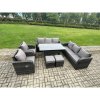 Fimous 10 Seater Lounge Rattan Sofa Set Outdoor Garden Furniture Oblong Rectangular Dining Table With Adjustable Chair 3 Seater Sofa 2 Small FootstoolsDark Grey Mixed