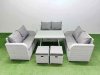 Fimous Rattan Garden Furniture Dining Set 8-seater Patio Rectangular Table Love Sofa Set with 2 Small Stools