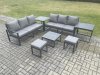 Fimous Aluminium 7 Pieces Garden Furniture Sofa Set with Cushions 8 Seater Outdoor Patio Set with Square Coffee Table 2 Small Footstools 2 Side Tables Dark Grey
