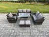 Fimous 8 Seater Outdoor Rattan Garden Furniture Set Patio Lounge Sofa Set with Dining Table 2 Small Footstools Dark Grey Mixed