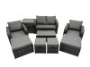 Fimous Outdoor Love Sofa Reclining Chair Coffee Table Set Garden Rattan Furniture Set 8 Seater with 4 Stools Side Table Dark Grey