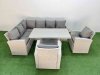 Fimous 8 Seat Rattan Outdoor Garden Furniture Corner Sofa Set Adjustable Lifting Dining or Coffee Table Set with 2 Armchairs Light Grey