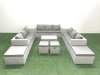 Fimous 9 Pieces Rattan Garden Furniture Set Outdoor Garden Sofa Coffee Table Set with Side Table 4 Footstools Light Grey Mixed