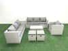 Fimous Wicker PE Rattan Sofa Garden Furniture Set with Armchair Oblong Coffee Table 2 Small Footstools Side Table Light Grey Mixed