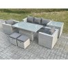 Fimous Rattan Garden Funiture Set Adjustable Rising Lifting Table Sofa Dining Set With 2 Arm Chair Side Table Stools