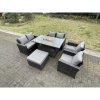 Fimous Rattan Outdoor Furniture Gas Fire Pit Rectangle Dining Table Gas Heater Chairs Two Seater Love Sofa Sets Big Footstools 7 Seater