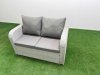 Fimous 4 Seater Outdoor Love Sofa Set Rattan Garden Furniture Set with Rectangular Dining Table 2 Side Tables Light Grey