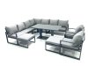 Fimous 11 Seater Outdoor Aluminum Garden Furniture Set Corner Sofa 2 Chair 2 Big Footstools Adjustable Rising Lifting Dining Table Sets Dark Grey