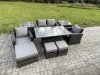 Fimous High Back Rattan Garden Furniture Sofa Sets with Height Adjustable Rising Lifting Table 2 Side Tables 3 Footstools Dark Grey Mixed