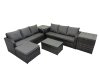 Fimous Outdoor 3 Seater Sofa Coffee Table Set Garden Rattan Furniture Set 7 Seater with Big Stool 2 Side Tables Dark Grey