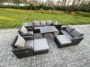 Fimous Outdoor Rattan Garden Furniture Set 9 Seater Patio Lounge Sofa Set with Dining Table 2 Big Footstool 2 Side Tables Dark Grey Mixed
