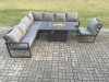 Fimous Aluminium Lounge Corner Sofa Outdoor Garden Furniture Sets Gas Fire Pit Dining Table Set Dark Grey
