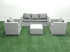 Fimous 5 Seater Rattan Garden Furniture Set with 3 Seater Sofa 2 Chair Square Coffee Table Light Grey Mixed