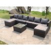 Fimous 8 Seater Lounge Wicker Rattan Sofa Set Footstool Table Outdoor Garden Furniture With 2 Footstools