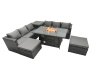 Fimous Rattan Garden Furniture Firepit Dining Set 8 Seater Lounge Sofa Table Set with Side Tables 2 Footstool