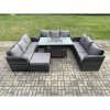 Fimous Rattan Furniture Garden Dining Set Gas Fire Pit Table With 3 Seater Sofa Footstool Dark Grey Mixed