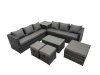 Fimous 9 Seater Garden Outdoor Rattan Furniture Set Patio Corner Sofa Rectangular Coffee Table with Side Table 3 Stool Dark Grey