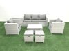 Fimous 7 Seater Rattan Garden Furniture Set with 3 Seater Sofa 2 Chair Rectangular Coffee Table 2 Small Footstools Side Table Light Grey Mixed