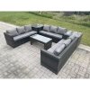Fimous Outdoor Rattan Garden Furniture Lounge Sofa Set With Oblong Rectagular Coffee Table And 2 Side Table