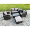 Fimous 6 PC Outdoor PE Rattan Garden Furniture Set Wicker Love Sofa Coffee Table 2 Armchair Big Footstool Side Table Dark Grey Mixed