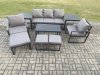 Fimous Aluminium 9 Pieces Garden Furniture Sofa Set with Cushions 8 Seater Outdoor Patio Set with 2 Armchair 3 Footstools 2 Side Table Dark Grey