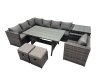 Fimous Outdoor PE Rattan Sofa Set with Dining Table Patio Garden Furniture Sets with Chair 2 Small Stool Side Table Dark Grey Mixed