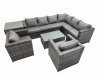 Fimous Patio Sofa Oblong Coffee Table Set Rattan Garden Furniture Set with 2 Chairs Side Table Dark Grey Mixed