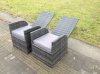 Fimous Dark Grey Mixed Outdoor Wicker Rattan Garden Furniture Reclining Chair And Table Dining Sets 6 Seater Round Table