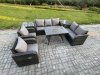 Fimous 7 Seater High Back PE Rattan Sofa Set Outdoor Garden Furniture Dining Table Set With Reclining Chair 3 Seater Sofa Love Sofa 2 Side Tables