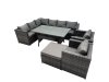 Fimous Outdoor PE Rattan Sofa Set with Dining Table Patio Garden Furniture Sets with 2 Chairs Big Stool Dark Grey Mixed