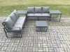 Fimous Aluminium 5 Pieces Garden Furniture Sofa Set with Cushions 6 Seater Outdoor Patio Set with Square Coffee Table 2 Side Tables Dark Grey