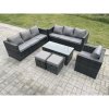 Fimous Outdoor Rattan Garden Furniture Lounge Sofa Set With Oblong Rectagular Coffee Table Arm Chair 2 Stools