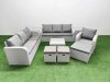 Fimous 10 Seater Poly Rattan Outdoor Garden Furniture Square Coffee Table Sofa Set Patio 3 Seater Sofa Reclining Chair 3 Seater Sofa 3 Stools 2 Side Table Light Grey